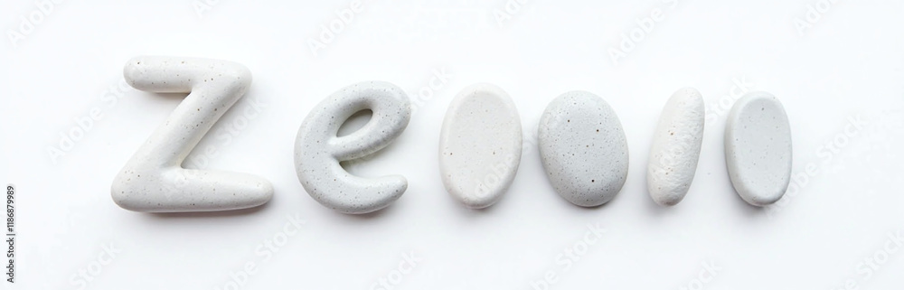 Poster a simple zen text is made up of stones isolated against a clean white background for a minimalist ae