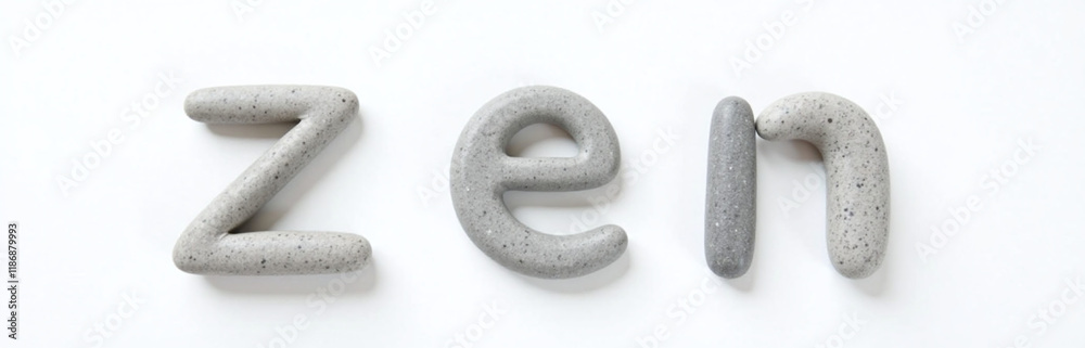 Poster a simple zen text is made up of stones isolated against a clean white background for a minimalist ae