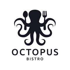 Octopus logo design, Seafood logo illustration template.
