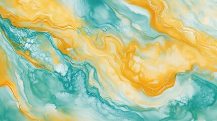 Vibrant Hand-Painted Watercolor with Yellow and Turquoise Swirls