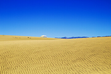 natural sand pattern created by wind blowing differently sized and colored particles
