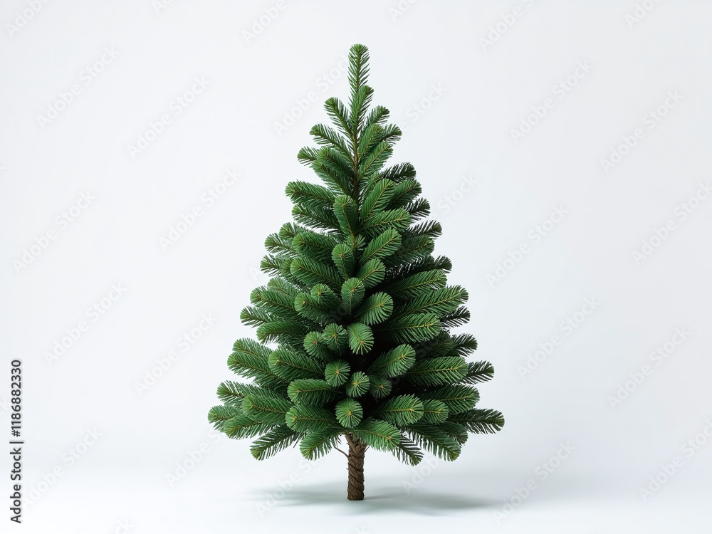 Poster a simple green christmas tree stands alone on a plain white background with plenty of space around i