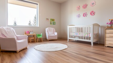 Charming Nursery Room With Pink Accents and Cozy Atmosphere : Generative AI