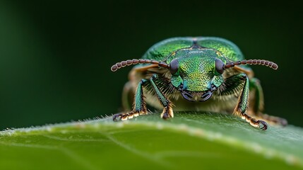Naklejka premium Brilliant Green Beetle Macro Shot with High Definition Detail : Generative AI