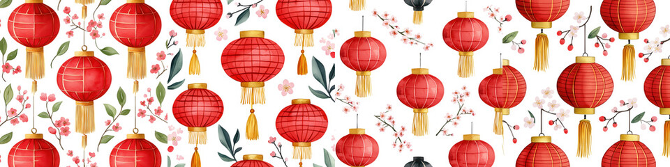 Fototapeta premium Vibrant Watercolor of Red Lanterns