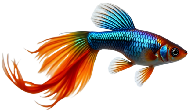 Vibrant Rainbow Guppy Fish Colorful Tail Fin transparent background