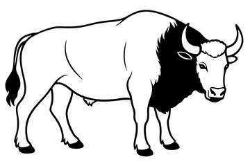 bison silhouette line art vector illustration with a white background