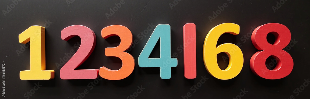 Poster a set of wooden numbers in vibrant colors is displayed against a plain black background for decorati