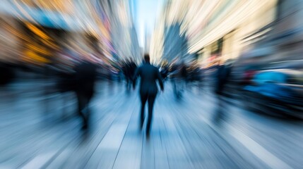 Fototapeta premium Blurred motion effect city street scene capturing busy urban life and movement : Generative AI