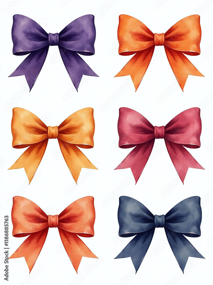 Poster a set of watercolor halloween bows in various colors isolated on white with transparent png backgrou