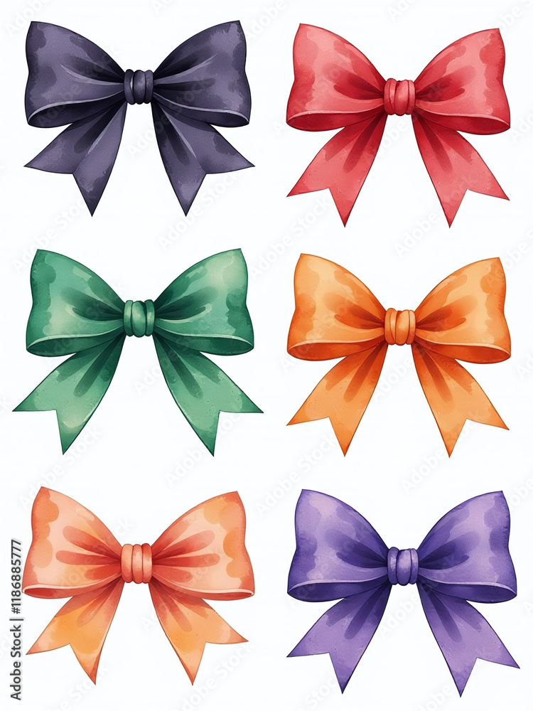 Poster a set of watercolor halloween bows in various colors isolated on white with transparent png backgrou