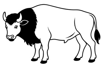 bison silhouette line art vector illustration with a white background