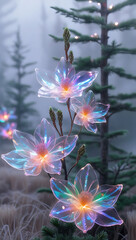 Fototapeta premium beautiful light spectrum spruce flowers, created by generative ai