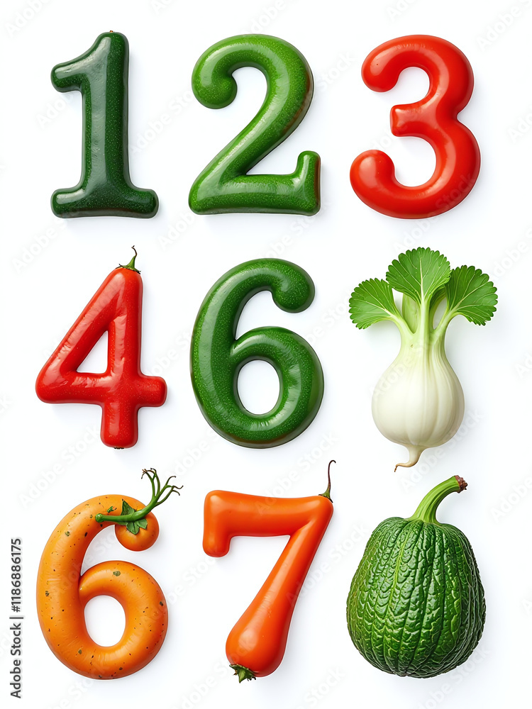 Aufkleber A Set Of Vegetable Numbers Isolated On A White Background For Use In Various Graphic Design Projects. 00003