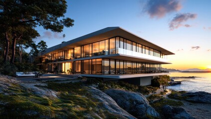 Modern Coastal Residence: Sunset Serenity Architectural Design