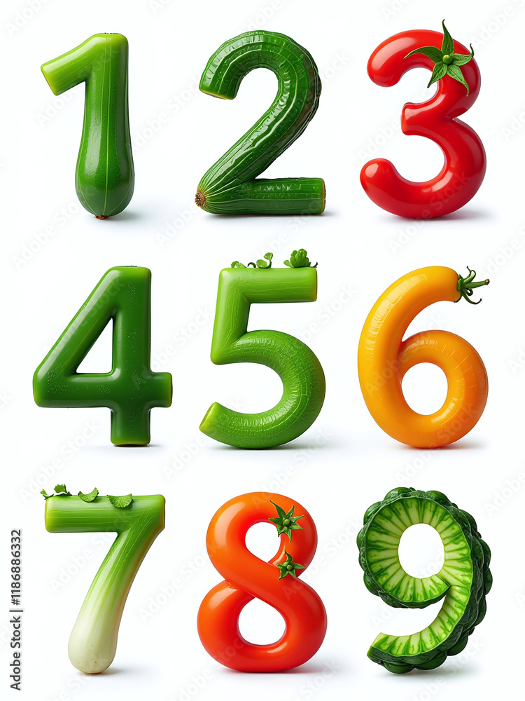 Aufkleber A Set Of Vegetable Numbers Isolated On A White Background For Use In Various Graphic Design Projects. 00001