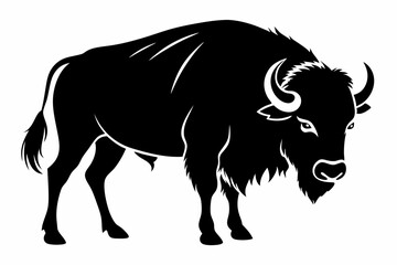 bison silhouette line art vector illustration with a white background