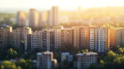 Obraz premium Urban Residential Buildings in Bright Evening Light Showing a Serene Cityscape : Generative AI