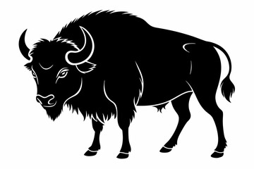 bison silhouette line art vector illustration with a white background