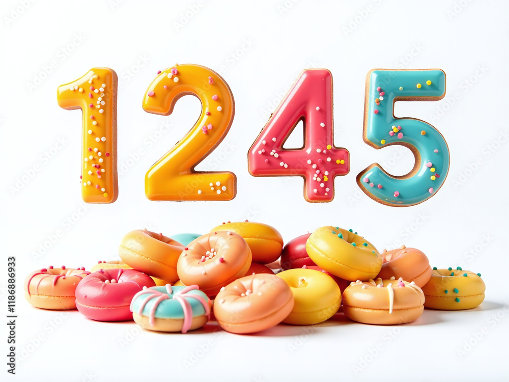 Poster A Set Of Isolated Numbers Is Placed Neatly Above A Cluster Of Colorful Sweets Against A Clean White Background. 00001