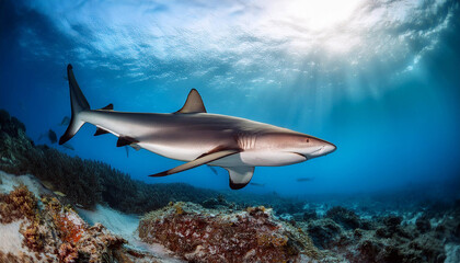 Naklejka premium caribbean reef shark in open water