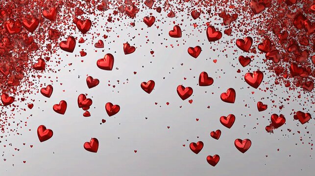 Red Hearts Confetti on Sparkling Transparent Background