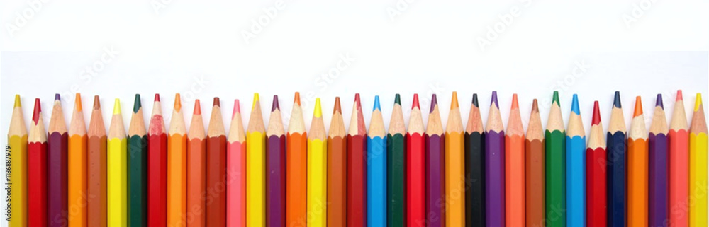 Poster A Set Of Colored Pencils Are Arranged Neatly In A Row Against A Plain White Background With A Clipping Path Available. 00003