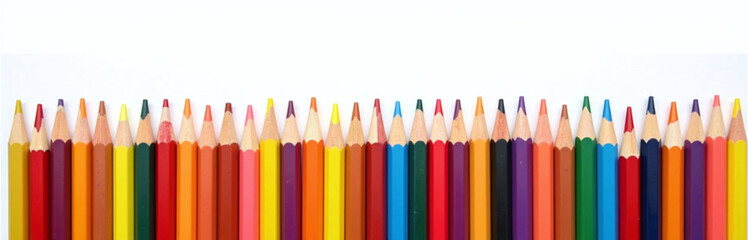 A Set Of Colored Pencils Are Arranged Neatly In A Row Against A Plain White Background With A Clipping Path Available. 00003