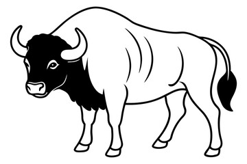 buffalo silhouette line art vector illustration with a white background
