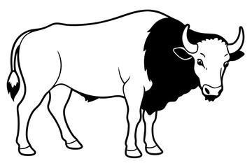 buffalo silhouette line art vector illustration with a white background