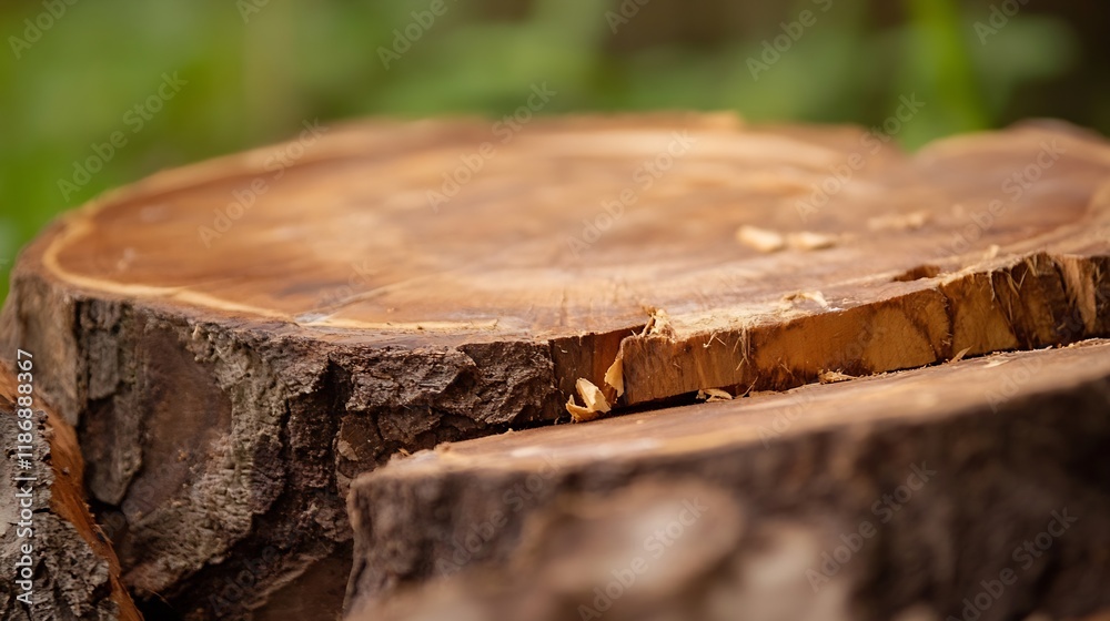 Poster Closeup of tree stump with natural texture in forest setting : Generative AI