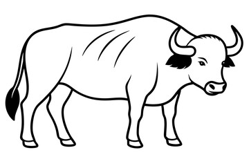 buffalo silhouette line art vector illustration with a white background