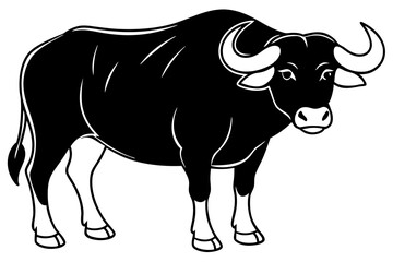 buffalo silhouette line art vector illustration with a white background
