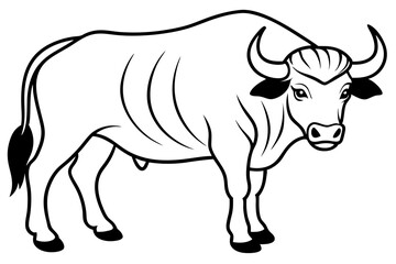 buffalo silhouette line art vector illustration with a white background