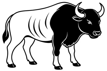 buffalo silhouette line art vector illustration with a white background