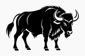 buffalo silhouette line art vector illustration with a white background