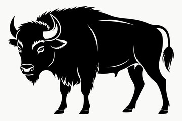 buffalo silhouette line art vector illustration with a white background