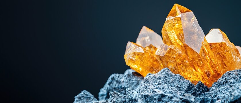 Orange quartz crystal on dark background.