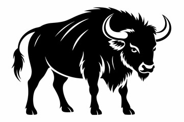 buffalo silhouette line art vector illustration with a white background