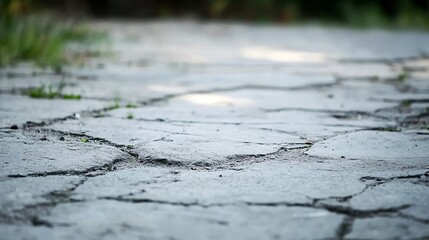 Obraz premium Closeup of Cracked Concrete Pavement in Natural Outdoor Setting : Generative AI