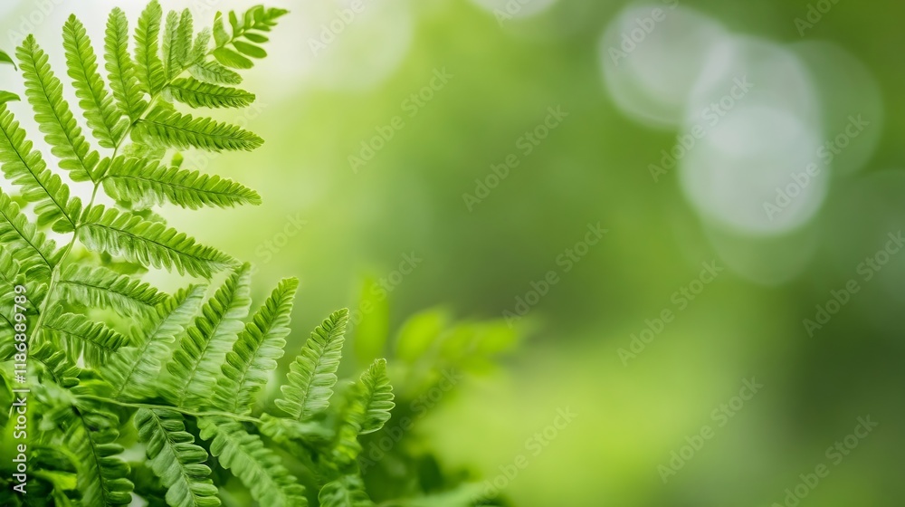 Poster lush green fern leaves in a blurred nature background bokeh effect : generative ai