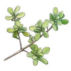 A watercolor clipart of a Spurge branch, isolated on a white background. Spurge branch vector.
