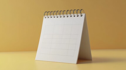 Blank white desktop calendar on yellow background.