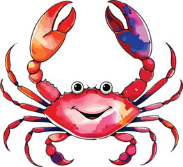 Watercolor vector of a cartoon shrimp, isolated on a white background, shrimp animation. Vector illustration of a cartoon animation of Crap, painted in watercolor, isolated on a white background.