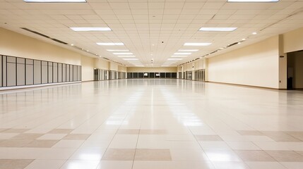 Spacious Empty Hall with Modern Lighting and Polished Tile Flooring : Generative AI