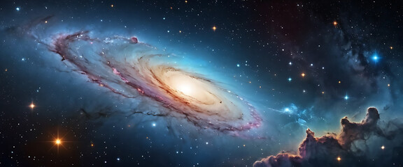 Fototapeta premium A Stunning Spiral Galaxy Amidst Distant Stars and Nebulae