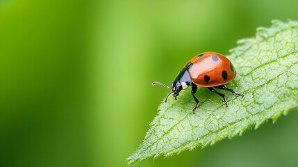 Vivid Closeup of a Ladybug on Leaf with Vibrant Green Background for Nature and Insect Lovers : Generative AI