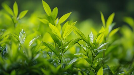 Naklejka premium Close Up of Vibrant Green Leaves in Natural Sunlight : Generative AI