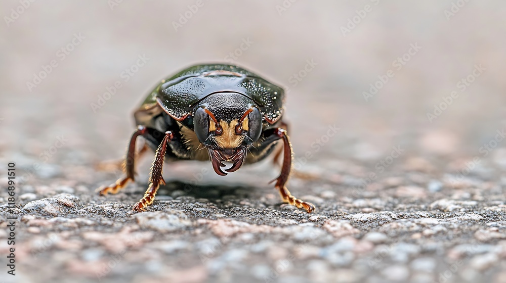 Poster Macro View of Beetle on Ground Showing Detailed Features : Generative AI