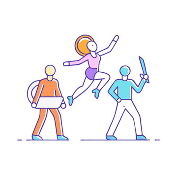people jumping, holding sword, laptop clip art preview
